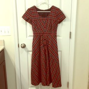 Wool plaid midi dress, sz XS/0